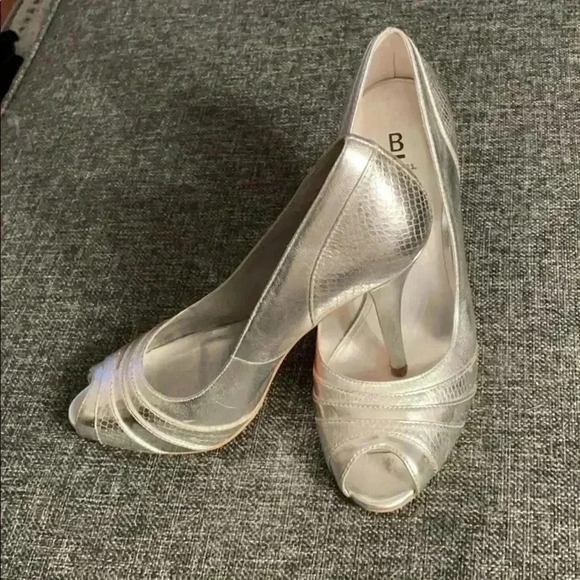 Worn Once Silver Peep Toe Baker heel - Picture 1 of 5